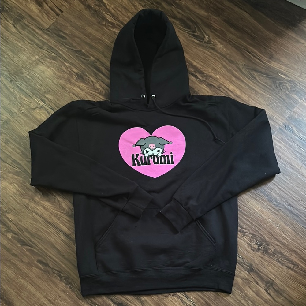 Bioworld Black Kuromi Hoodie with Pink Heart